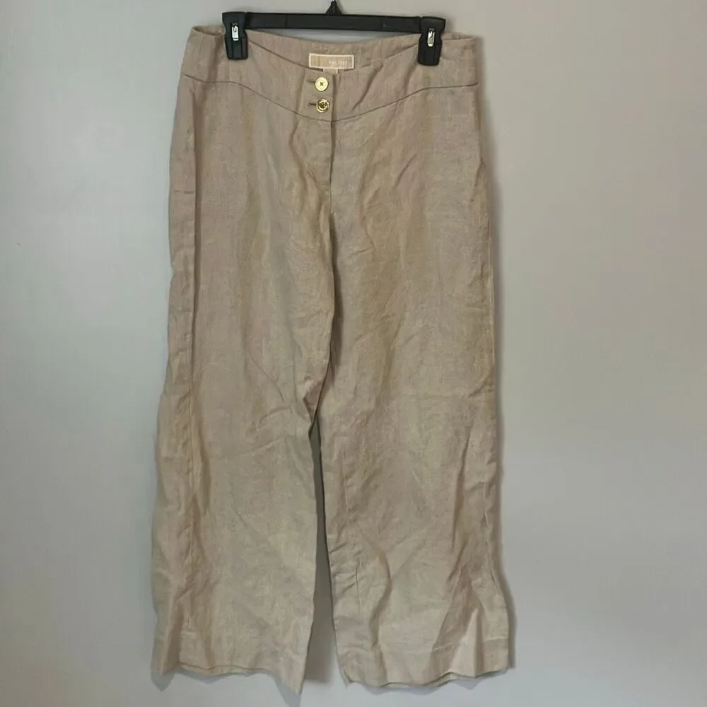 Michael Kors 100% Linen Oatmeal Wide Leg Mid Rise Pants Size 8 #771